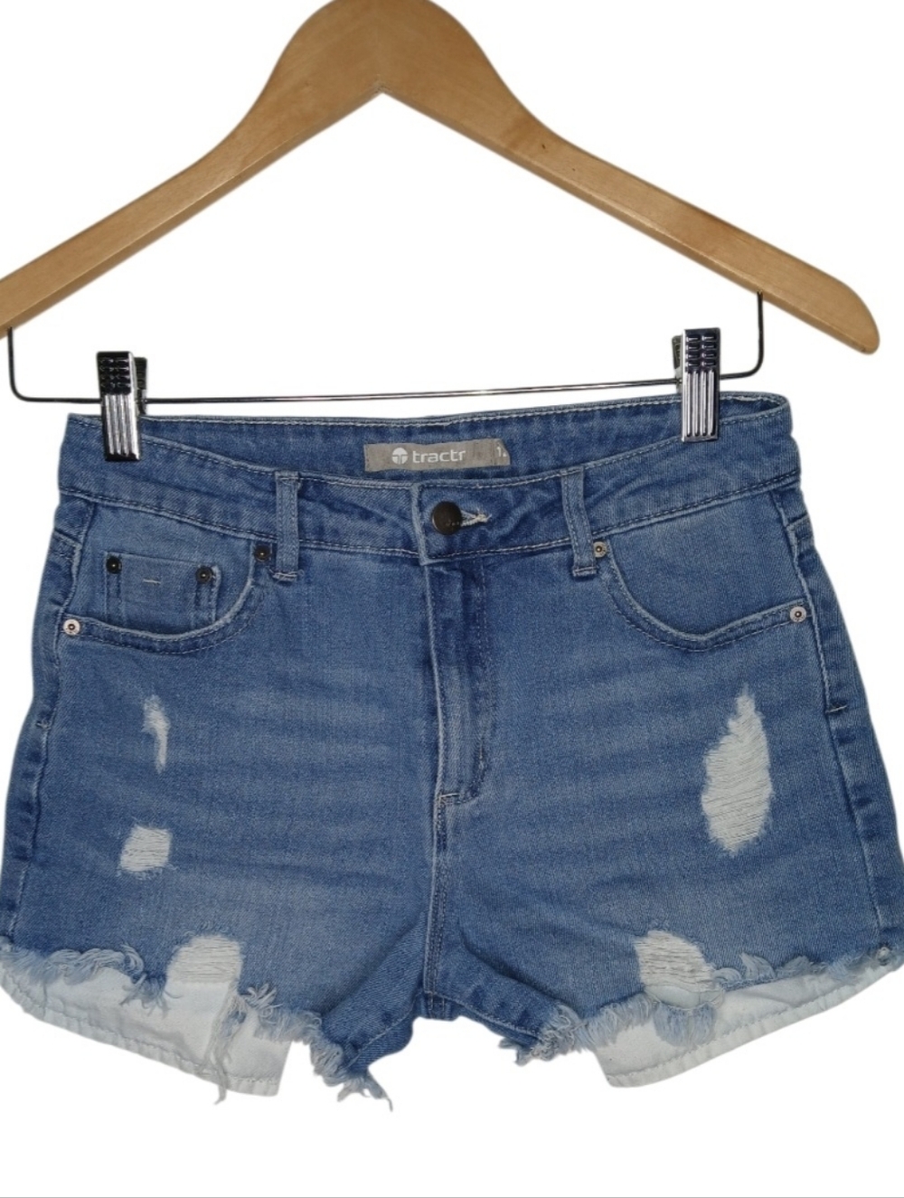 Tractr Girls Light Blue Distressed High-Rise Denim Shorts